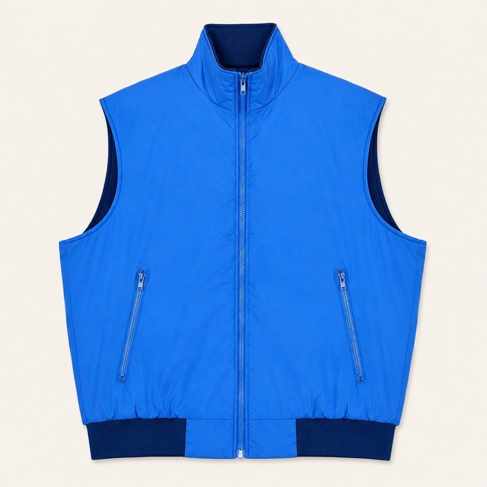Wiman Vintage Men's Vest Large Blue Fleece Lined Full Zip Made in USA Bomber Hem